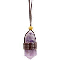 Faceted Point Leather Wrapped Necklace - Amethyst